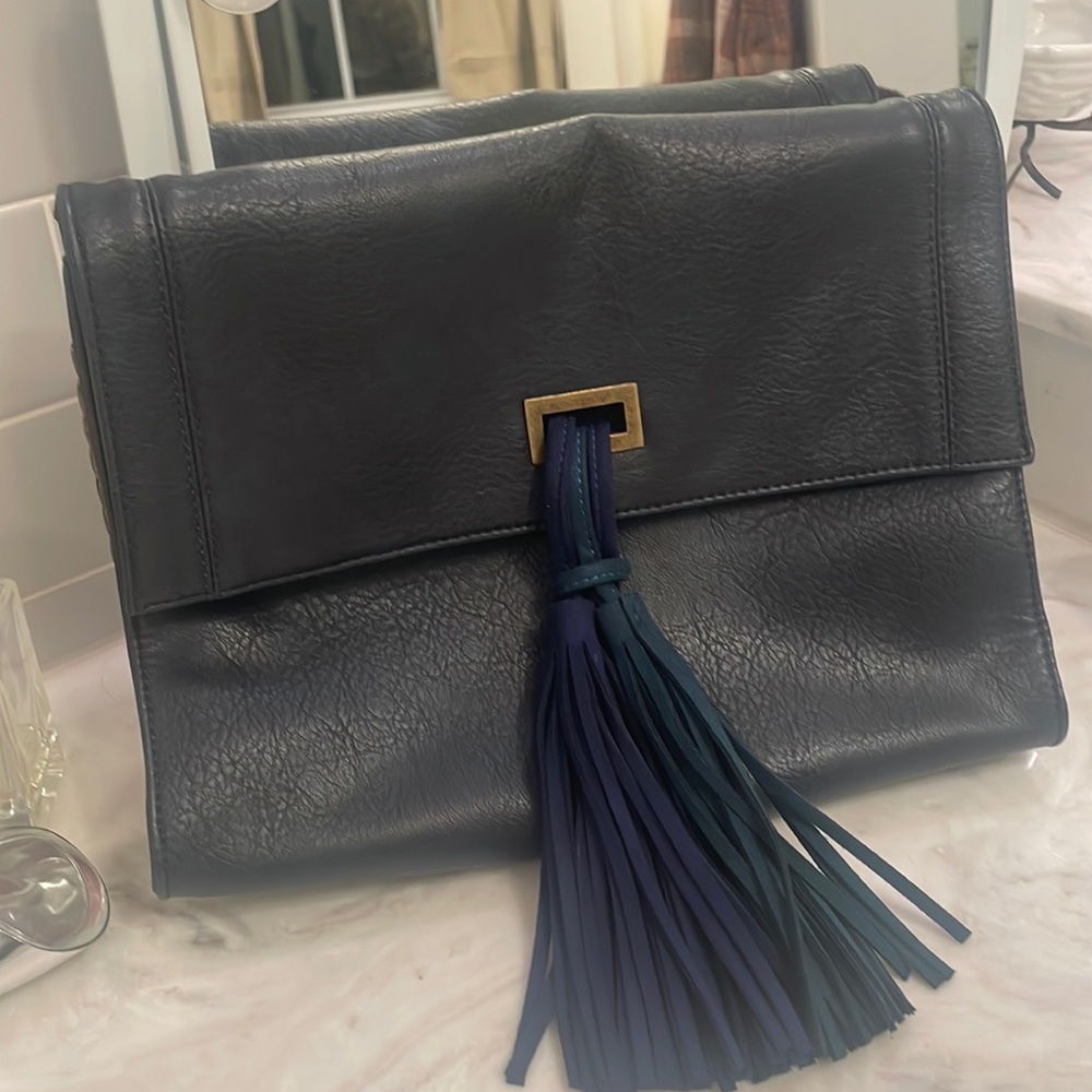 💙 Anthropology soft supple large clutch with chain crossbody strap. 💙
